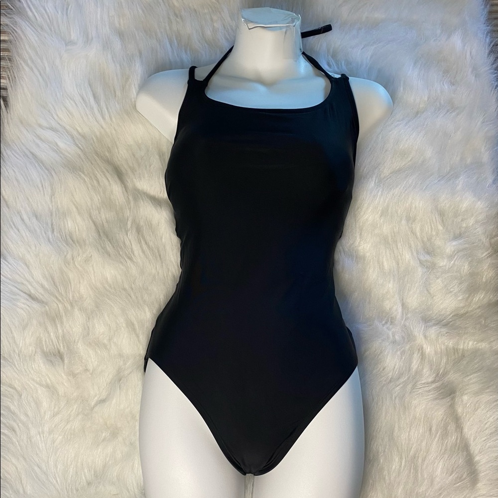 One piece crisscrossed bathing suit